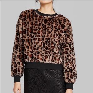 Leopard print faux soft fur sweater by Wild Fable